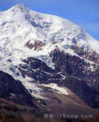 Illimani from the Altiplano of Bolivia. The route is the prominent ridge in photo center.