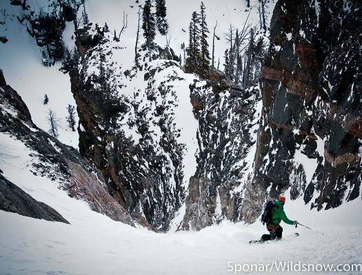 Aaron Diamond snowboarding the Upper Apocalypse.
