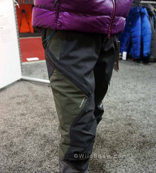 The Epic Touring Pant is made of multiple thicknesses of softshell fabric. This is designed for a good balance of breathability, stretch, and durability. Instead of internal gaiters, they kept the bulk down with adjustable Velcro.