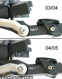 Model name comparo, new model says "NX01 VRS" on side below toe and heel. 