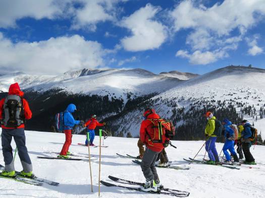 To start, we discuss conditions, routes, hazards, and pair with a ski buddy. Look at those Colorado bluebird skies!