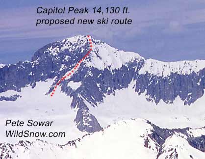 Capitol Peak from east, famous Knife Ridge to right of summit.