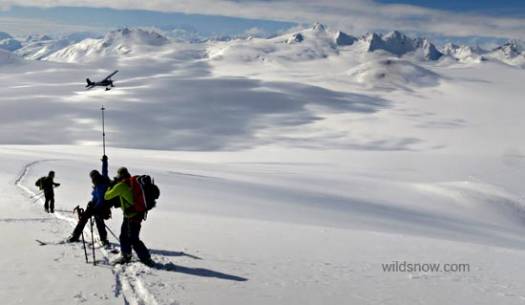 Fly Drake buzzing us after dropping off food for nearby ski traversers.