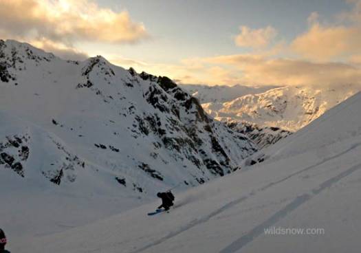 Heading down into the evening light for our last run of the day.