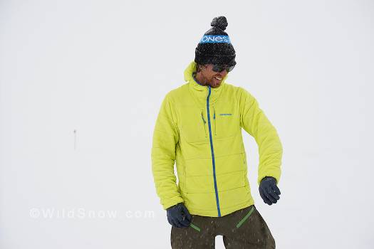 Whiteout storm days are perfect modeling days. The Nano-Air has a DWR coating that gives it a moderate amount of weather protection.