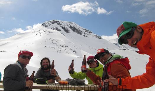 The group after their big day of human powered ski photography. Peak in background is  Stehoe.