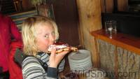 This Norwegian kid was already very nationalistic in his dining habits. That's a waffle. Everywhere you go they make waffles. You slather with goodies and munch down. 