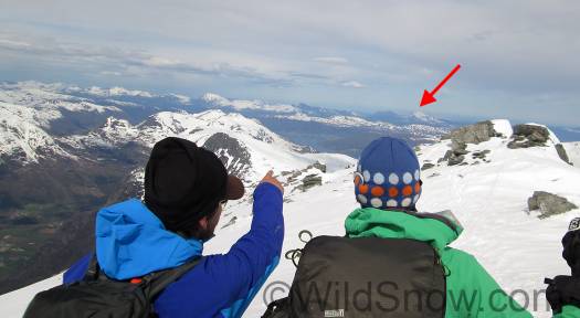 At the summit, Tor pointing to where he grew up and his 'home' mountain.'