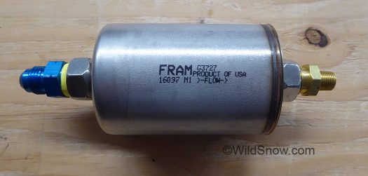 Fram with AN fitting on one end, brass flare on the other.