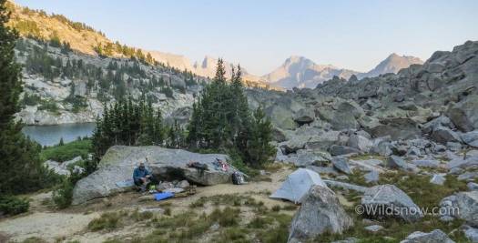 Our campsite below Warbonnet Peak. In the distance you can see Haystack Mountain.