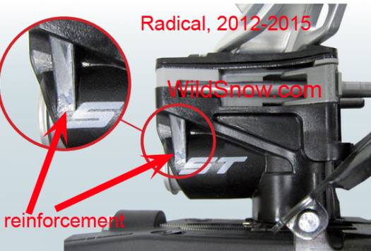 Radical binding 2012-2015 version is identified by this reinforcement rib on rear plastic housing.