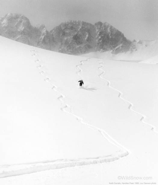 To really make this a Throwback Thursday, I'll throw in this B&W I made in 1988 while doing my 'ski the fourteeners' descent on Handies Peak out of American Basin in the San Juans. That's Keith Daniels, still in the Carhartt one-piece. 