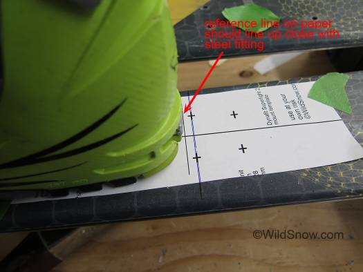 Position of paper is where your screw holes end up, so be careful. The template I made includes a line to reference the boot heel, but don't depend on it entirely.