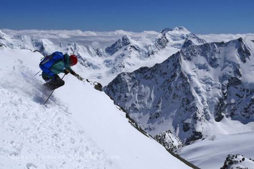 Billy Haas enjoying fresh snow and an excellent ski descent of Mt. Hamilton.  Photo Beau Fredlund