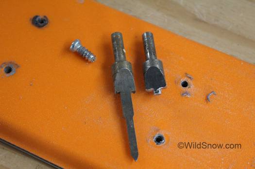 The solution: cutter at right made from old countersink, shown on left before modification.
