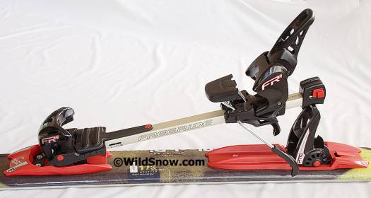 Complete backcountry skiing binding shown above. Red parts are the "Power Transmission Control." Click photo to enlarge.