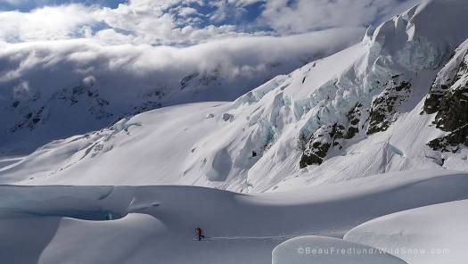 Skiing the Tasman Glacier.  Photo:  B. Fredlund
