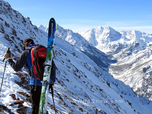  Diagonal ski carry comes in handy on a recent traverse of Highlands Ridge Near Aspen Colorado
