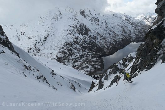 Yours truly, enjoying bomber couloir conditions in Lofoten, Norway. (Photo credit Laura Kroesen)