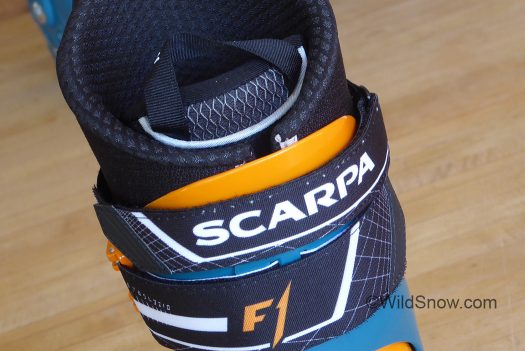 Scarpa attention to detail, tongue extends above power strap.