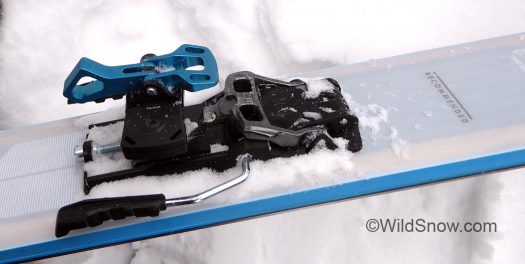 MTN binding with heel unit rotated to heel-flat-on-ski position.