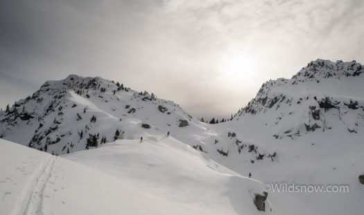 After booting up the chute, we enjoyed skinning in beautiful light up to the top.