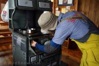 The soft stretch material on the upper back panel of the bibs allows for mobility whether skinning, or stoking the oven fire in the McNamara hut.