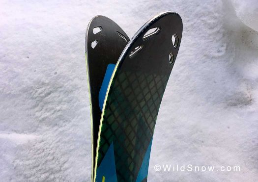 Cleaver holes in the tips and tails allow for Scott skins to be clipped closer to the center of the ski reducing unnecessary skin weight.