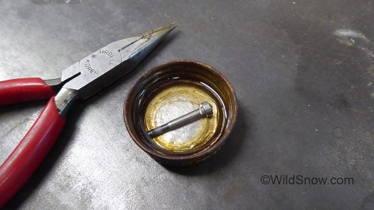 Screws were cleaned by soaking for a few minutes in a cap full of lacquer thinner.