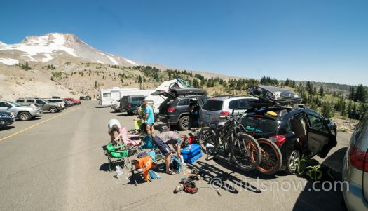 Taking a lunch break at the car, as we prepare for the biking portion of our dual-sport day.