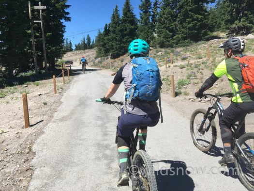 Biking out of the Timberline parking lot, prepared for a whole lot of downhill.