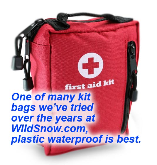 Example of first aid kit bag, not waterproof so contents would need to be heavily protected.