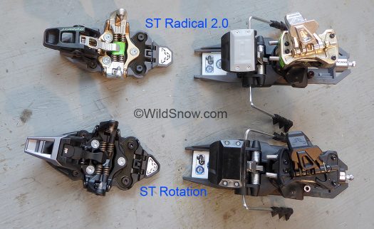 The objects at hand. Dynafit Radical 2.0 and Rotation ski touring bindings are nearly identical, a few key differences.