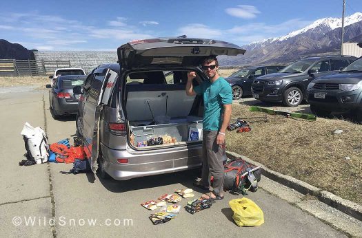 Frantically packing food and gear. Our little van from spaceship campers (add link here) has served us well, but a ski plane is a bit of a transport upgrade.