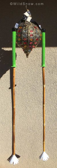 Panda poles: 46" of "Toasty" bamboo, 11" Katana grips, and 3.5" powder baskets. Also doubles as patio accessories