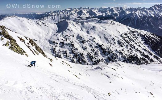 Skiing off the upper ridge