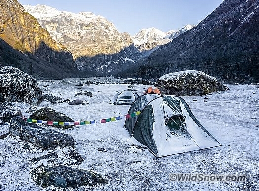Our basecamp at Yangle Kharka after the first snow down low.