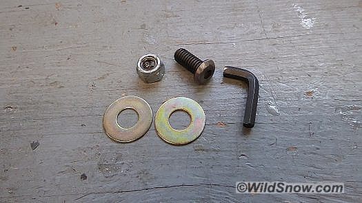 Washers, nuts, bolt and hex wrench.