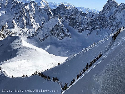 A view onto the ridge that gives access to the start of the skiing portion of the Vallée Blanche.  Photo credit Aaron Schorsch.