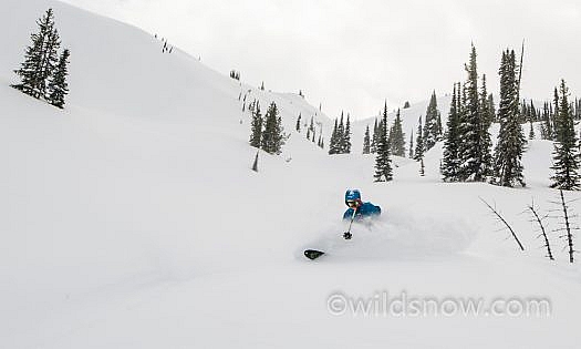 Eric enjoying the amazing low angle pow on the last day of the trip.