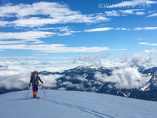 Freya skins toward camp in the Metcalf Moraine area.