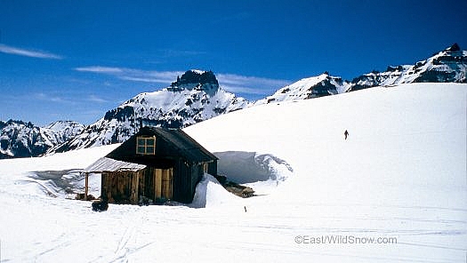  Wright's Cabin, a.k.a Club Codfish. Coulda woulda shoulda been one of Colorado's premier mountaineering huts, burnt down after a short golden era in the 1990s. Sandy East photo, used by permission