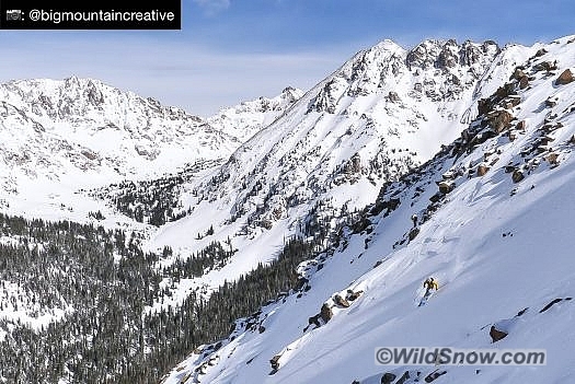 Skiing a new-to-us line in a Colorado February moderate rated snowpack. The Tour 26 was welcomed insurance.
