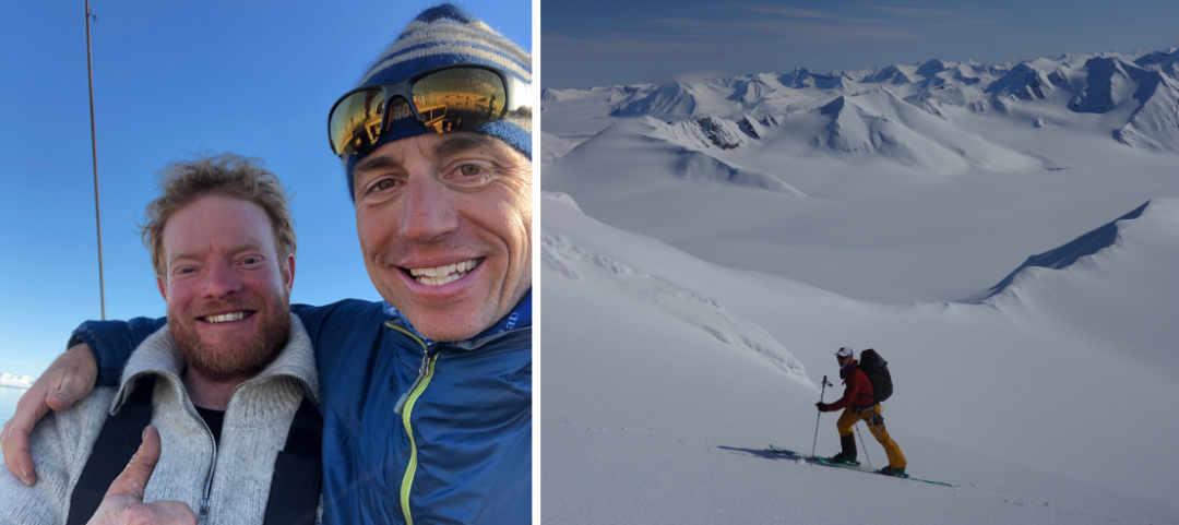 Left: The crazy Dutchman, Floris de Waard, captain of the Noorderlicht, and the author. Left: King Grant ascends Svalbard's sea of glaciers and summits.