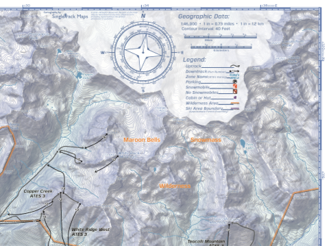 Maps include topographic detail, run lists, max slope angles and more.