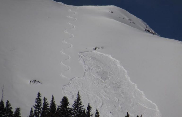 Early season slide on Red Lady Bowl outside of Crested Butte. Evidence of multiple tracks on the bed surface mean that the skier influence in this particular area had little impact on the slopes long term stability. Photo: Ben Pritchett
