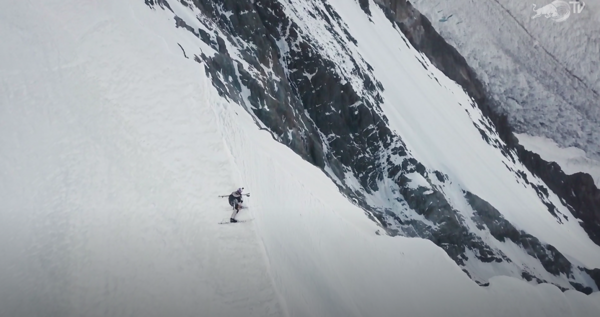 Andrzej Bargiel side slips down the slopes of K2. The Red Bull film, K2 The Impossible Descent tells the tale of his feat.
