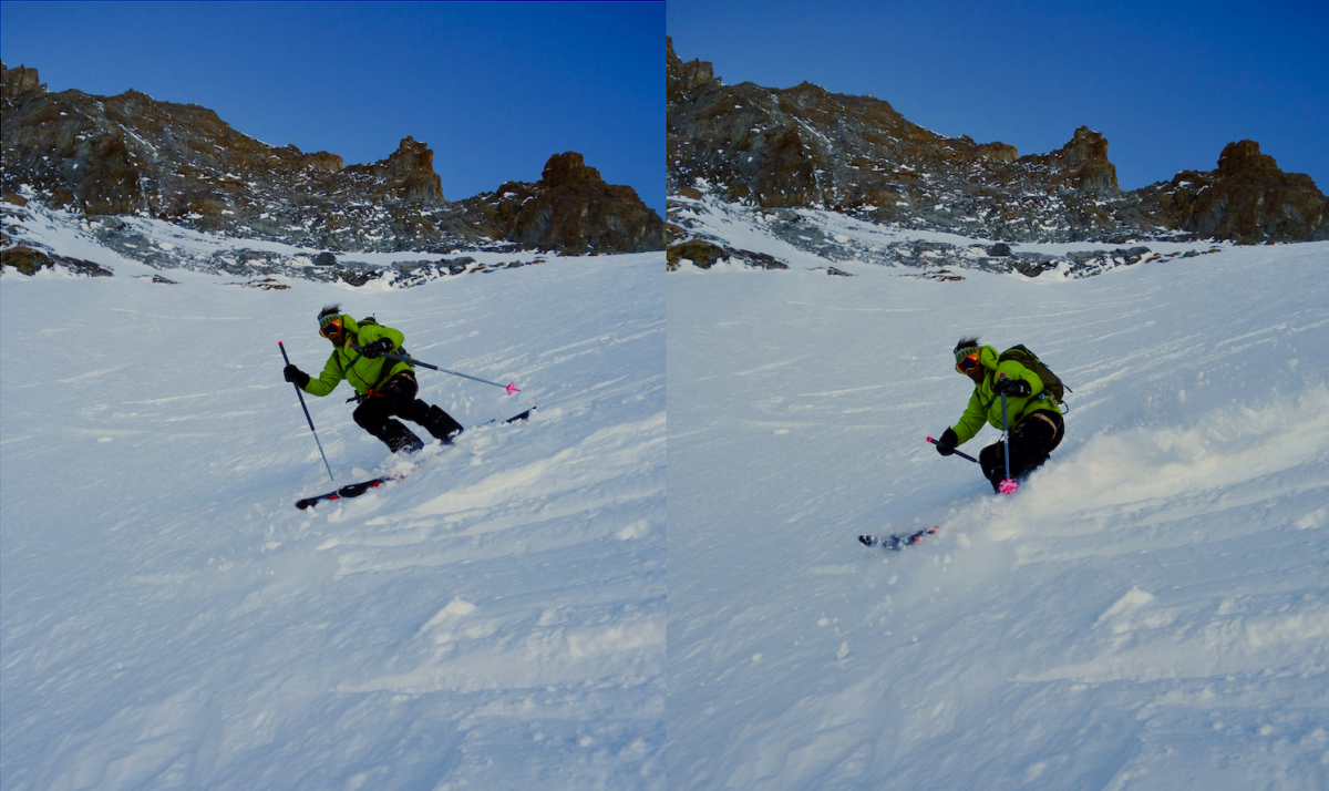 Steep skiing sequence.