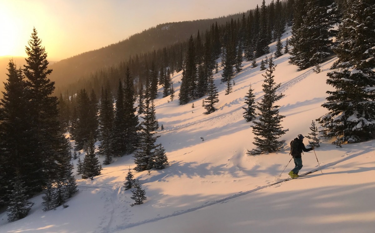 The backcountry doesn't have opening or closing hours. Here Griffin Paul is reaping the rewards of a dawn patrol lap before work.