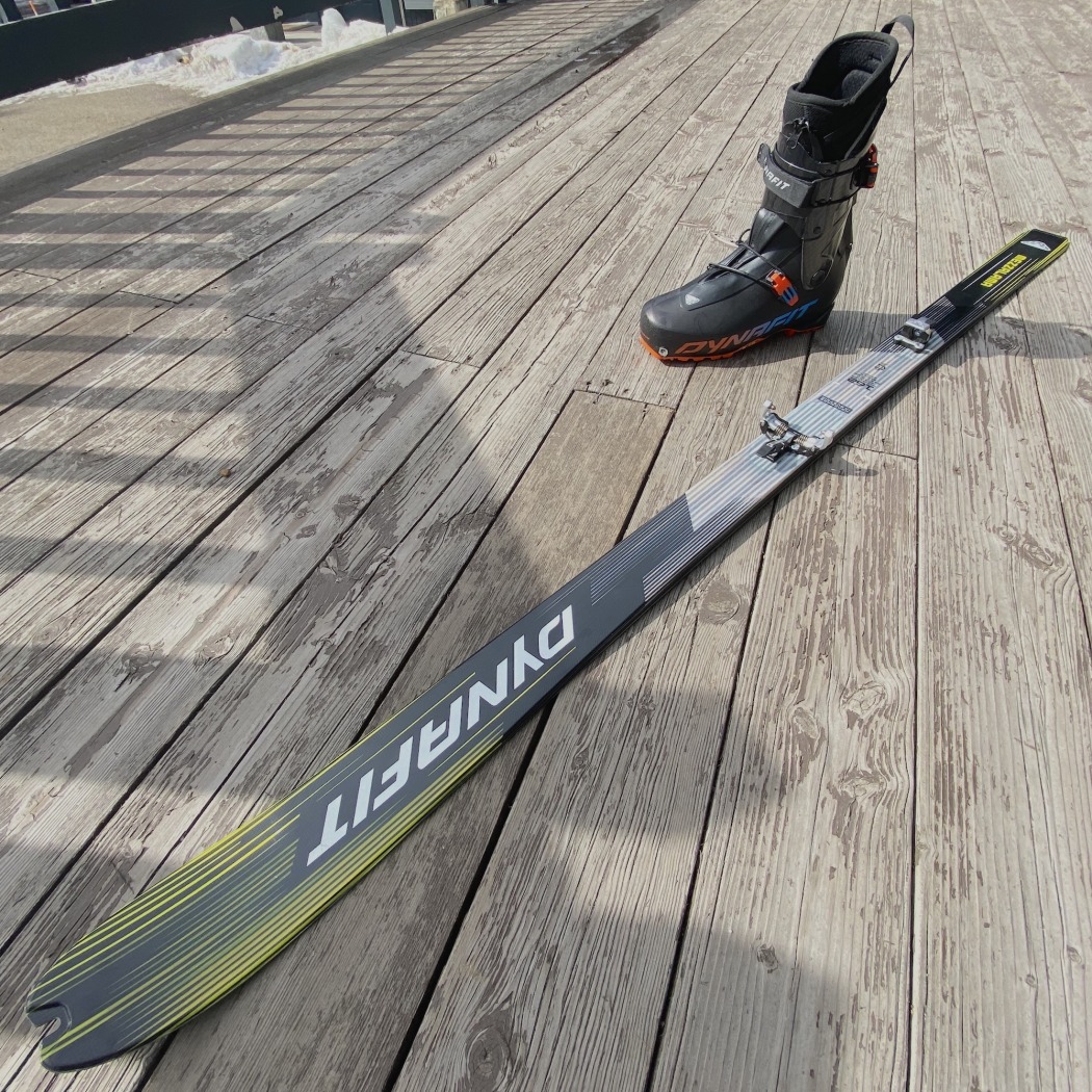 The Mezzalama ski, Low Tech Race 105 binding and PDG 2 boot make up the training-weight class of Dynafit Race gear